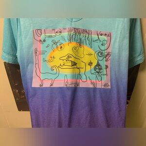 More Monsters in Ocean Ombre, Independent Artist, Hand Printed, Upcycled